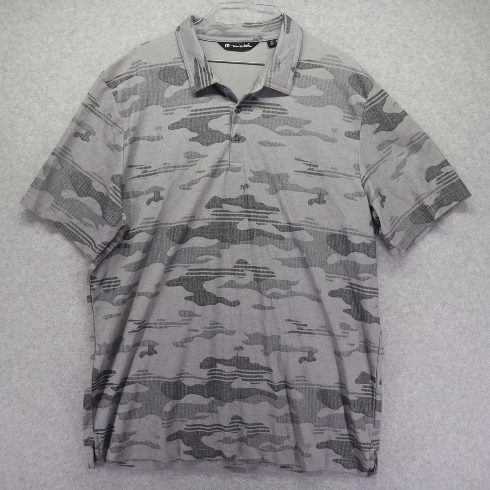 Travis Mathew Polo Shirt Mens 2XL XXL‎ Golf Resort Casual Gray Camo Short Sleeve